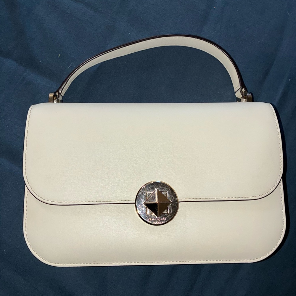 Kate Spade Audrey Smooth Leather Top Handle Flap Turnlock Crossbody Parchment